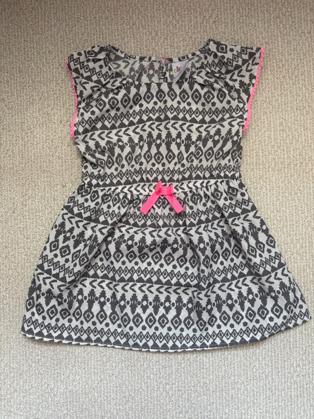 Circo Black and White Aztec Print Dress with Pink Bow